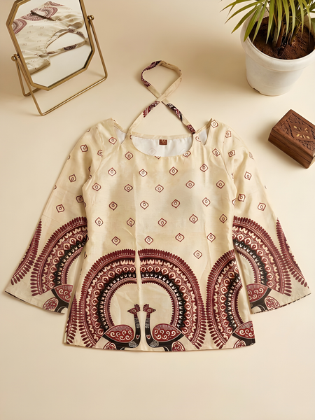 Women’s Off-White Cotton Kalamkari Print Tunic