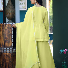 Women's Crunchy Silk Kurta With Pant & Dupatta Set