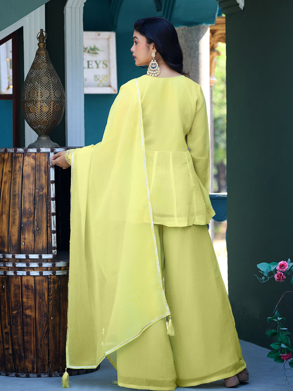 Women's Crunchy Silk Kurta With Pant & Dupatta Set