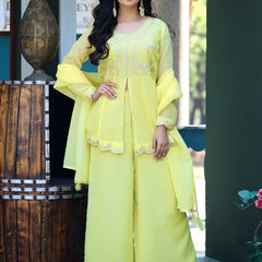 Women's Crunchy Silk Kurta With Pant & Dupatta Set