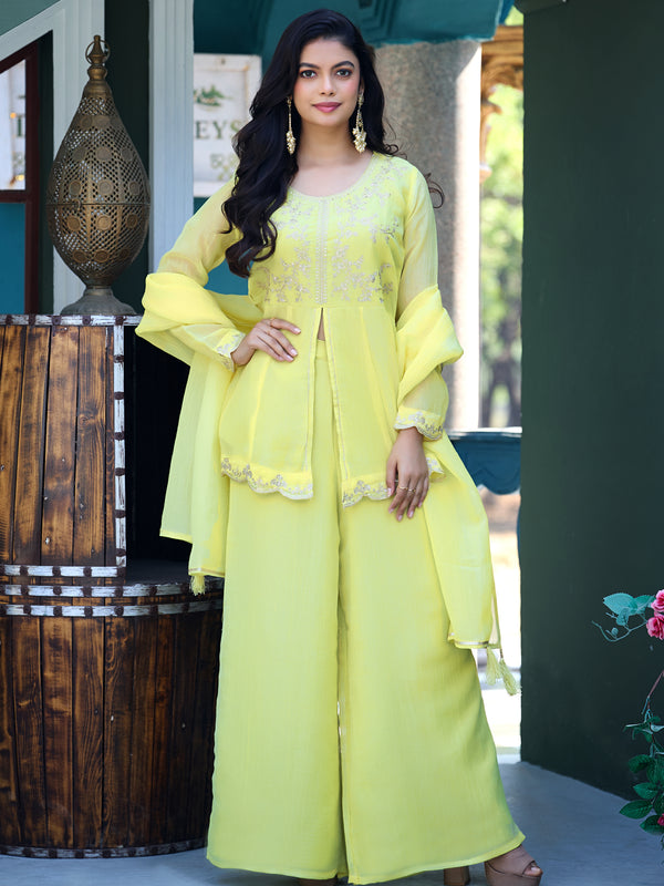 Women's Crunchy Silk Kurta With Pant & Dupatta Set