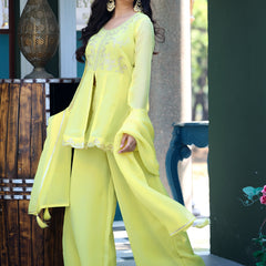 Women's Crunchy Silk Kurta With Pant & Dupatta Set