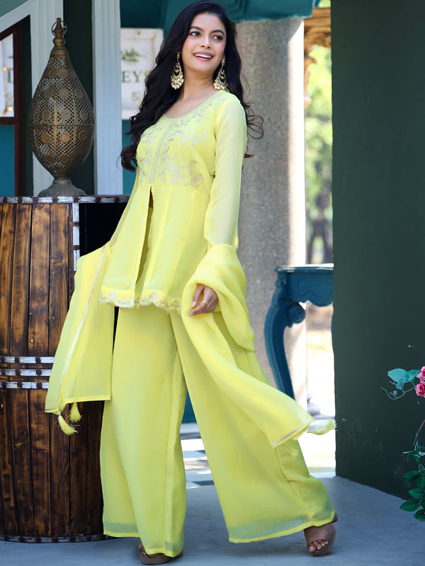 Women's Crunchy Silk Kurta With Pant & Dupatta Set