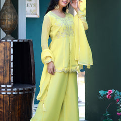 Women's Crunchy Silk Kurta With Pant & Dupatta Set