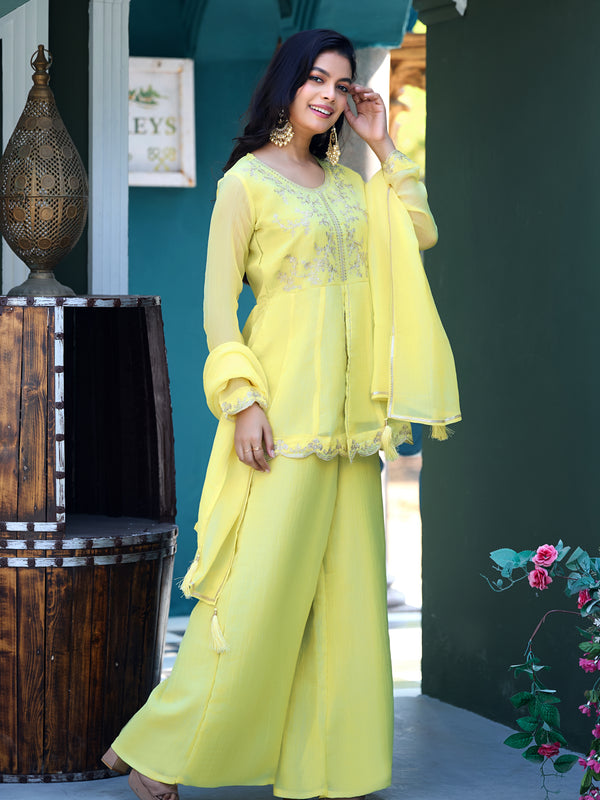 Women's Crunchy Silk Kurta With Pant & Dupatta Set