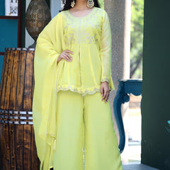 Women's Crunchy Silk Kurta With Pant & Dupatta Set