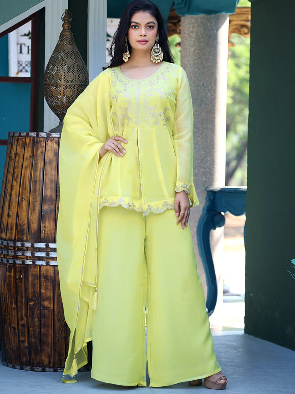 Women's Crunchy Silk Kurta With Pant & Dupatta Set