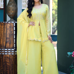 Women's Crunchy Silk Kurta With Pant & Dupatta Set