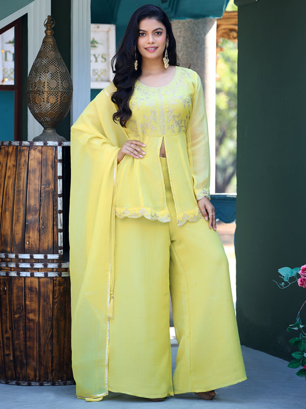 Women's Crunchy Silk Kurta With Pant & Dupatta Set
