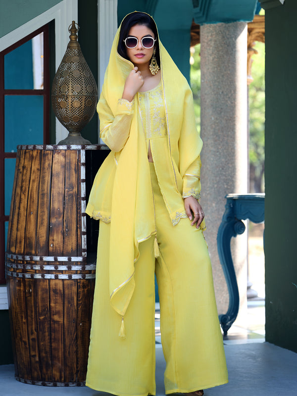 Women's Crunchy Silk Kurta With Pant & Dupatta Set