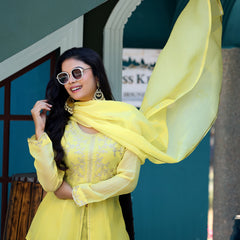Women's Crunchy Silk Kurta With Pant & Dupatta Set