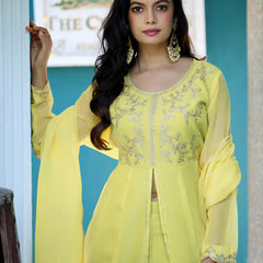 Women's Crunchy Silk Kurta With Pant & Dupatta Set