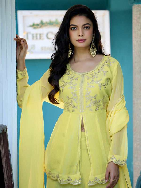 Women's Crunchy Silk Kurta With Pant & Dupatta Set