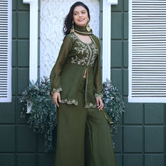 Women's Crunchy Silk Kurta With Pant & Dupatta Set