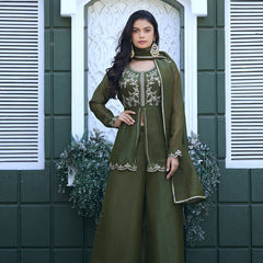 Women's Crunchy Silk Kurta With Pant & Dupatta Set
