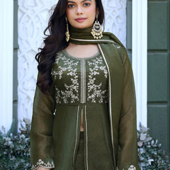 Women's Crunchy Silk Kurta With Pant & Dupatta Set