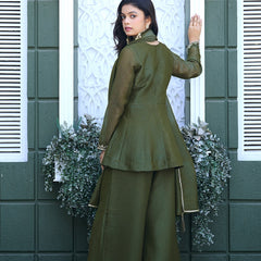 Women's Crunchy Silk Kurta With Pant & Dupatta Set