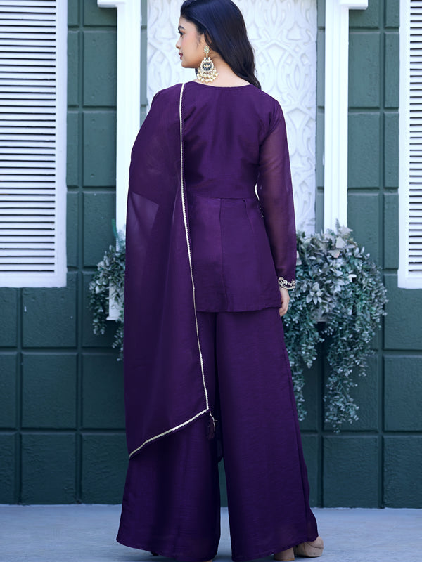 Women's Crunchy Silk Kurta With Pant & Dupatta Set