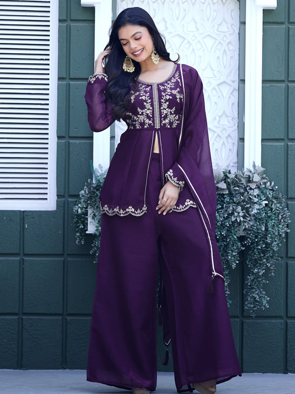 Women's Crunchy Silk Kurta With Pant & Dupatta Set
