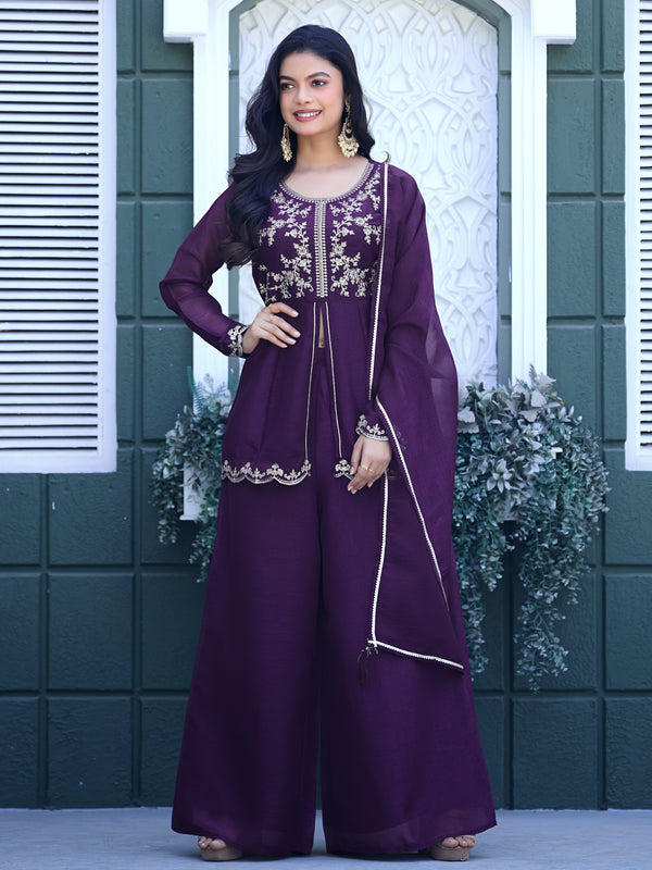 Women's Crunchy Silk Kurta With Pant & Dupatta Set