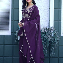 Women's Crunchy Silk Kurta With Pant & Dupatta Set