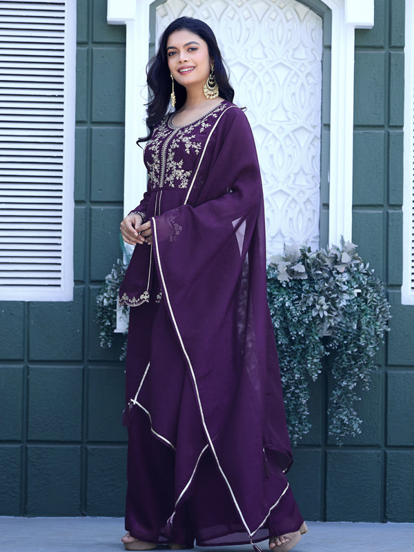 Women's Crunchy Silk Kurta With Pant & Dupatta Set