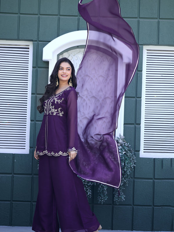 Women's Crunchy Silk Kurta With Pant & Dupatta Set
