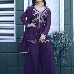 Women's Crunchy Silk Kurta With Pant & Dupatta Set