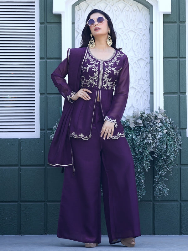 Women's Crunchy Silk Kurta With Pant & Dupatta Set