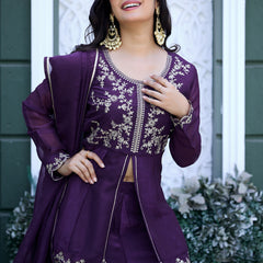 Women's Crunchy Silk Kurta With Pant & Dupatta Set