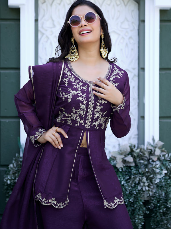 Women's Crunchy Silk Kurta With Pant & Dupatta Set
