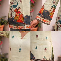 Women’s Cream Cotton Kalamkari Printed V-Neck Tunic