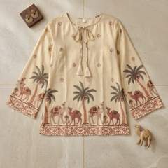 Women’s Off-White Cotton Kalamkari Printed Tunic