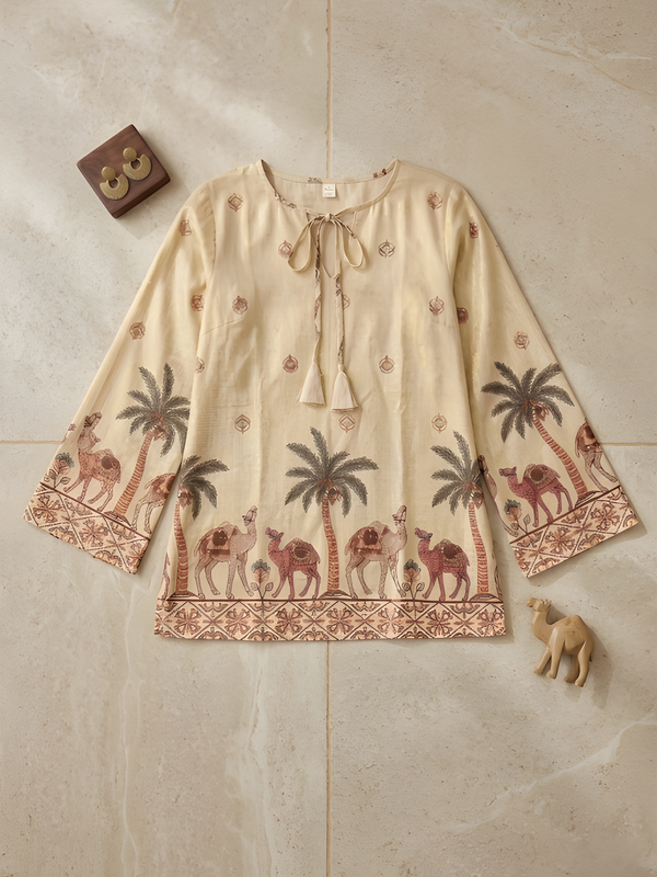 Women’s Off-White Cotton Kalamkari Printed Tunic