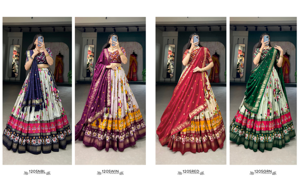 Women's Tusser Silk Floral Print Lehenga Choli with Foil Work & Gotta Patti Dupatta