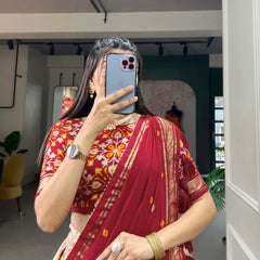 Women's Tusser Silk Floral Print Lehenga Choli with Foil Work & Gotta Patti Dupatta