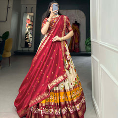 Women's Tusser Silk Floral Print Lehenga Choli with Foil Work & Gotta Patti Dupatta