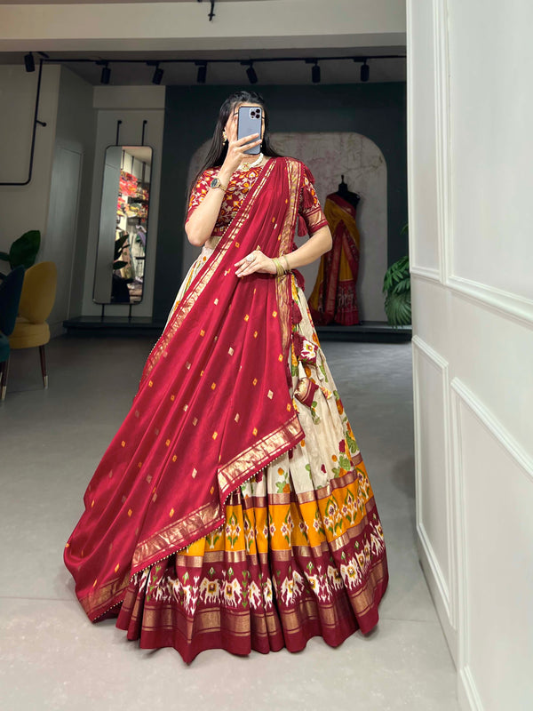 Women's Tusser Silk Floral Print Lehenga Choli with Foil Work & Gotta Patti Dupatta