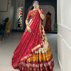 Women's Tusser Silk Floral Print Lehenga Choli with Foil Work & Gotta Patti Dupatta