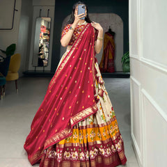 Women's Tusser Silk Floral Print Lehenga Choli with Foil Work & Gotta Patti Dupatta