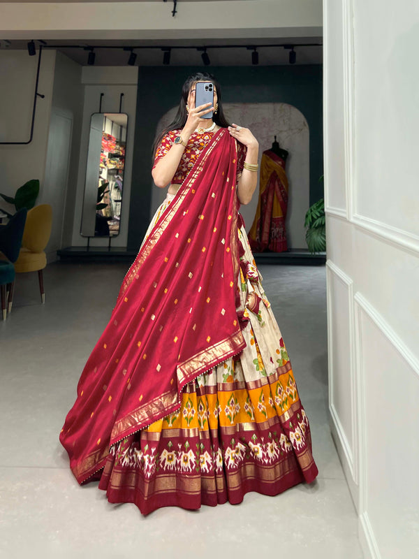 Women's Tusser Silk Floral Print Lehenga Choli with Foil Work & Gotta Patti Dupatta