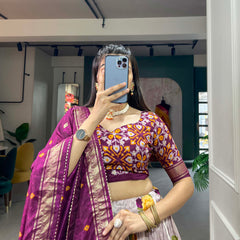 Women's Tusser Silk Floral Print Lehenga Choli with Foil Work & Gotta Patti Dupatta