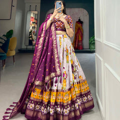 Women's Tusser Silk Floral Print Lehenga Choli with Foil Work & Gotta Patti Dupatta