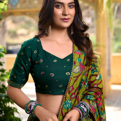 Women's Tusser Silk Kalamkari Print Lehenga Choli with Foil Work & Gotta Patti Dupatta