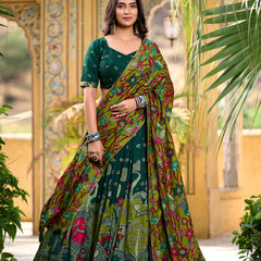 Women's Tusser Silk Kalamkari Print Lehenga Choli with Foil Work & Gotta Patti Dupatta