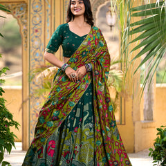 Women's Tusser Silk Kalamkari Print Lehenga Choli with Foil Work & Gotta Patti Dupatta