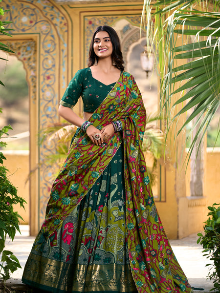 Women's Tusser Silk Kalamkari Print Lehenga Choli with Foil Work & Gotta Patti Dupatta