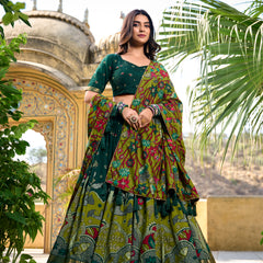 Women's Tusser Silk Kalamkari Print Lehenga Choli with Foil Work & Gotta Patti Dupatta