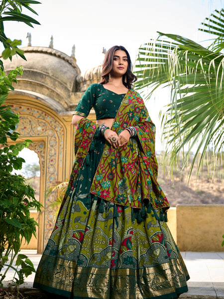 Women's Tusser Silk Kalamkari Print Lehenga Choli with Foil Work & Gotta Patti Dupatta