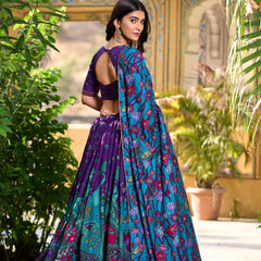 Women's Tusser Silk Kalamkari Print Lehenga Choli with Foil Work & Gotta Patti Dupatta